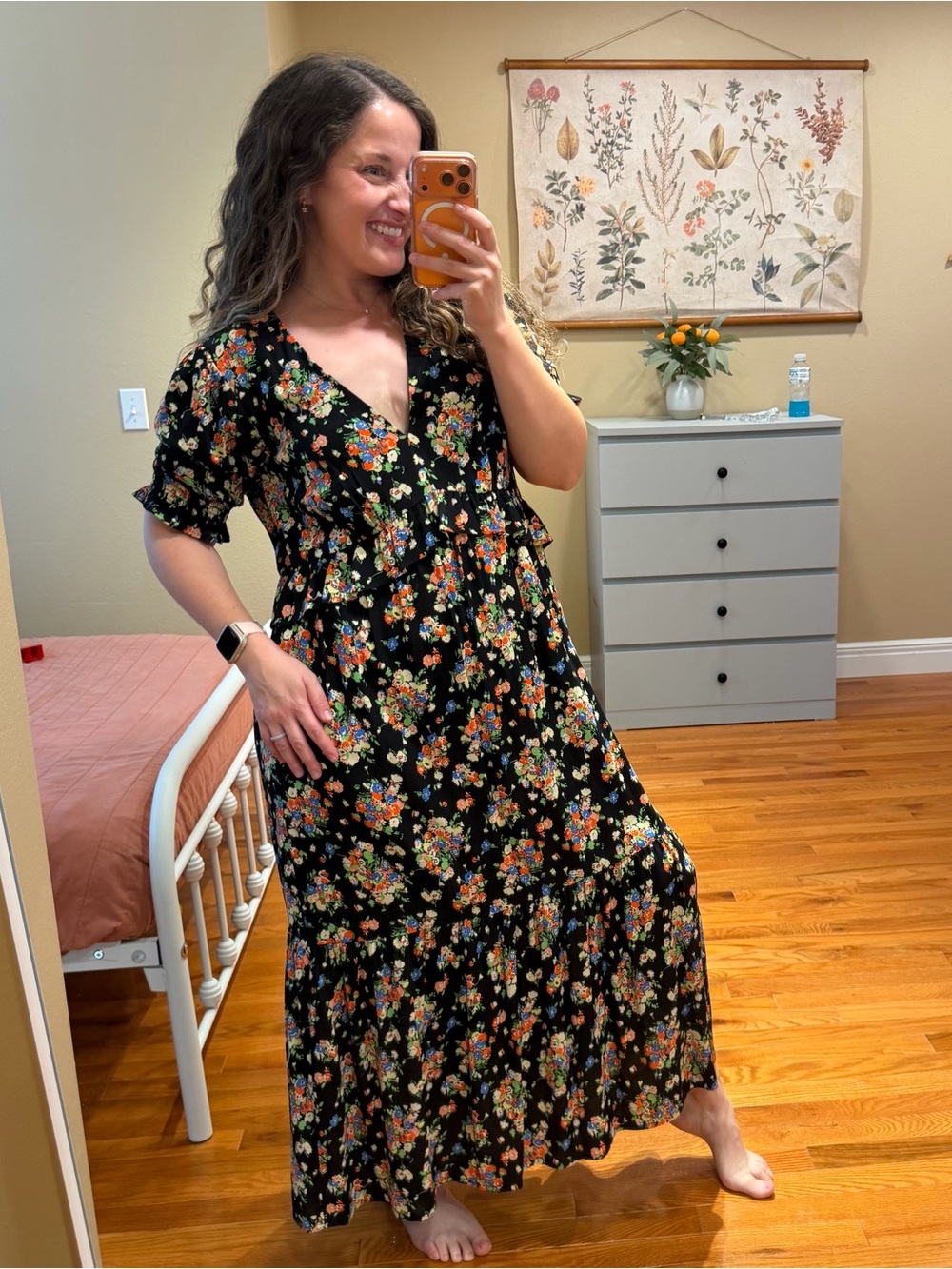 Boden Floral Tiered Maxi Tea Dress - Black Floral 10R